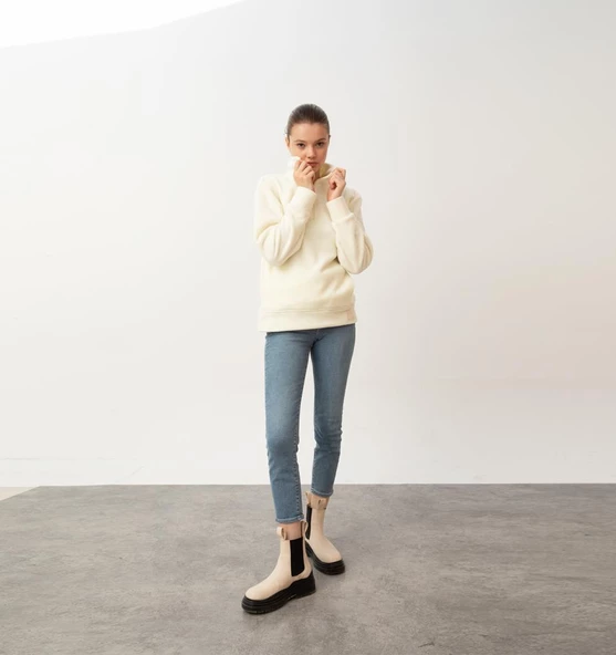 Nors Vanir Basic Yarım Fermuarlı Polar Sweatshirt Ekru - Resim 4