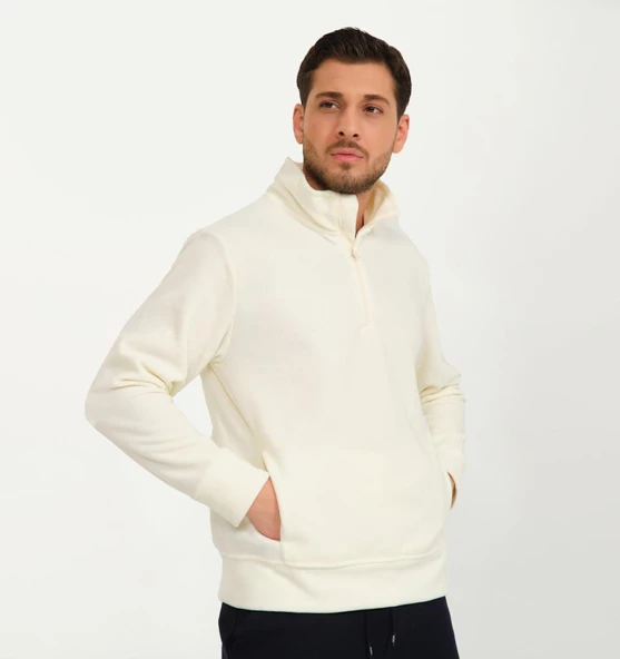 Nors Vanir Basic Yarım Fermuarlı Polar Sweatshirt Ekru - Resim 2