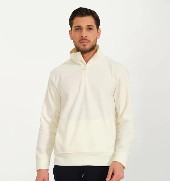 Nors Vanir Basic Yarım Fermuarlı Polar Sweatshirt Ekru ürün görseli 1