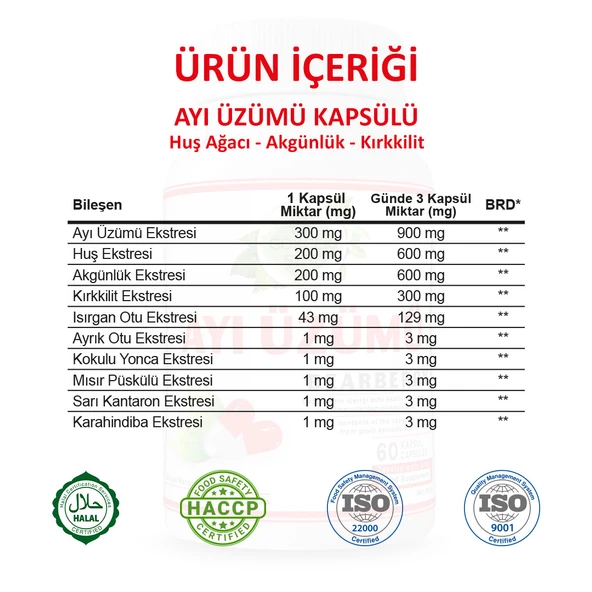 Ayı Üzümü Kapsül (Bearberry Capsule)  60 Adet - Resim 3