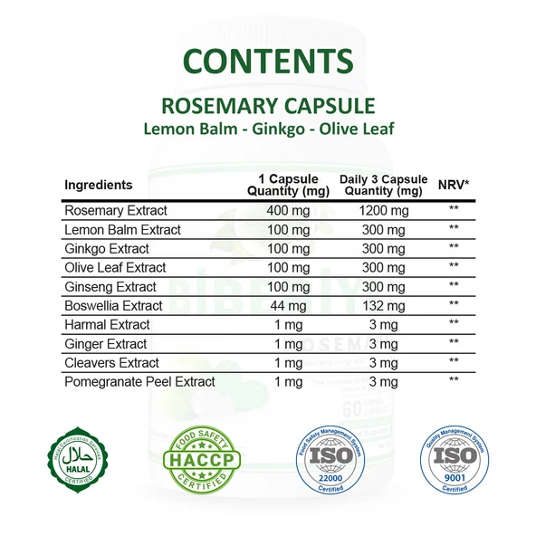 Biberiye Kapsül (Rosemary Capsule) 60 Adet - Resim 2