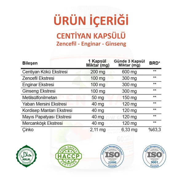 Centiyan Kapsül ( Yellow Gentian Capsule) 60 Adet - Resim 3