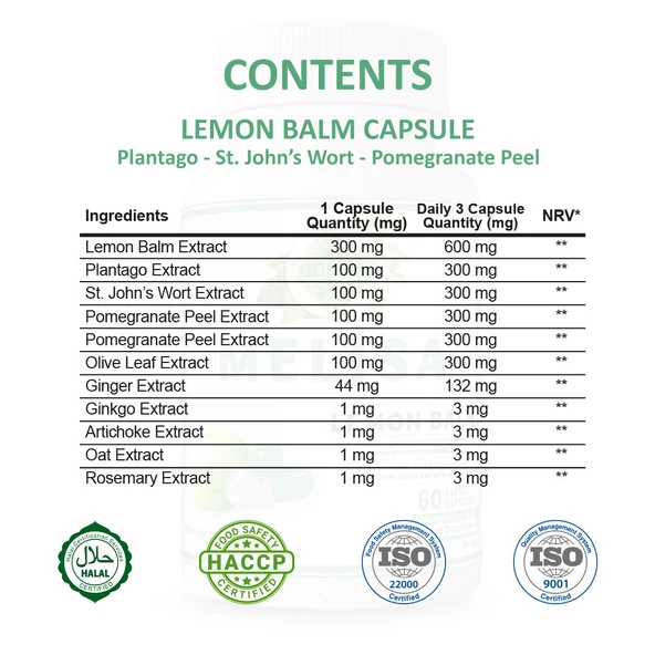 Melisa Kapsül (LEMON BALM CAPSULE) 60 Adet - Resim 2