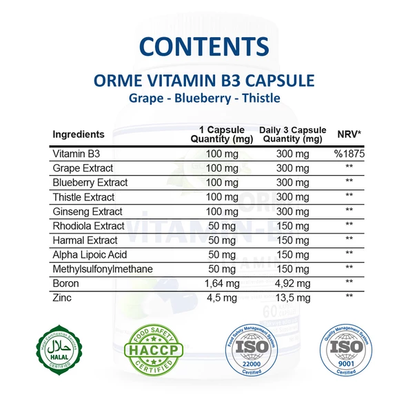 Orme Vitamin B3 Kapsül (VİTAMİN B3 CAPSULE) 60 Adet - Resim 2