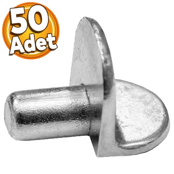 Raf Pimi Düz Nikel Cam Ahşap Metal Raf Tutucu Çivisi Mobilya Dolap Pimi Metal (50 ADET) ürün görseli 1