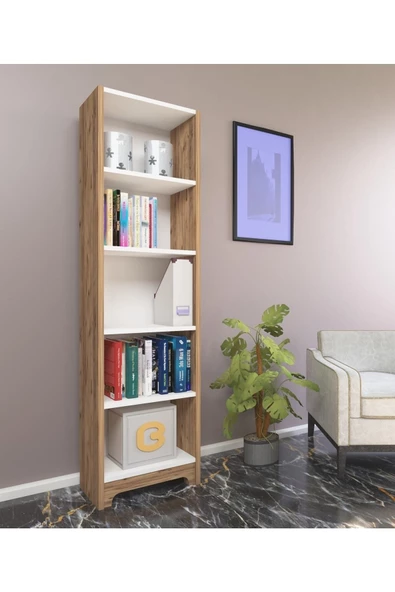 Nur Mobilya Ece 5 Raflı Kitaplık Atlantik Çam Beyaz ürün görseli 1
