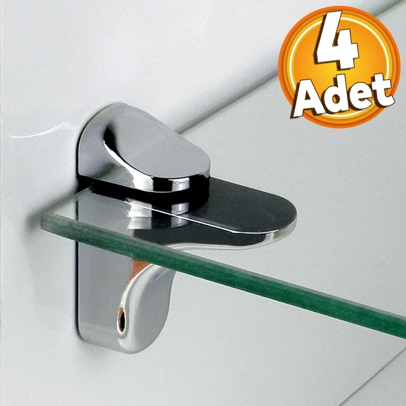 Pelikan Ayarlanabilir Etajer Cam Tutucu Ahşap Raf Tutucu Cam Etejeri Metal Vidalı Krom (4 ADET) ürün görseli 1
