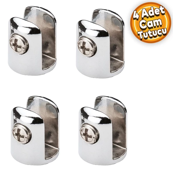 Cam Raf Tutucu Metal Yuvarlak Cam Etejer Menteşesi Krom Metal Vidalı 10 mm (4 Adet) ürün görseli 1