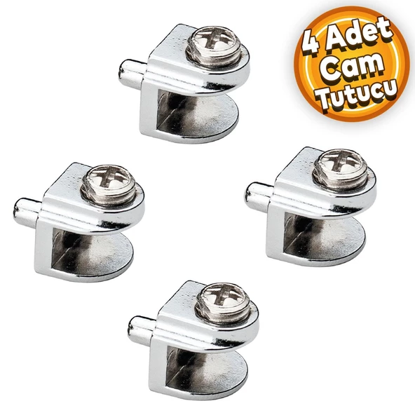 Cam Raf Tutucu Metal Cam Etejer Pimli Krom Metal Vidalı (4 Adet) ürün görseli 1