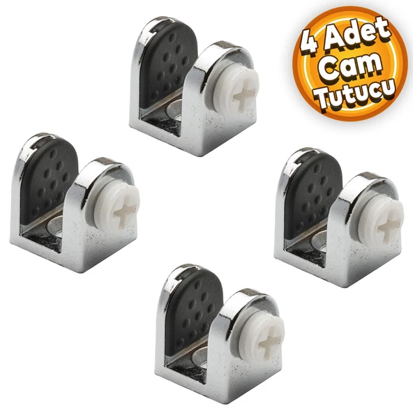 Tırnak Metal Cam Raf Tutucu Cam Etejer Menteşesi Krom Plastik Vidalı 8 mm (4 Adet) ürün görseli 1