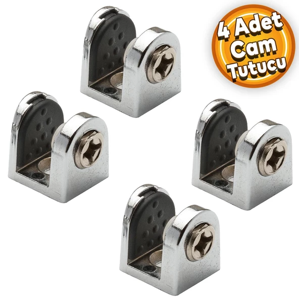 Tırnak Metal Cam Raf Tutucu Cam Etejer Menteşesi Krom Metal Vidalı 8 mm (4 Adet) ürün görseli 1