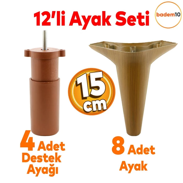 Aspen 12'li Set Lüks Mobilya Kanepe Koltuk Tv Ünitesi Baza Ayağı Ayakları 15 Cm Kahverengi Baza Ayak ürün görseli 1