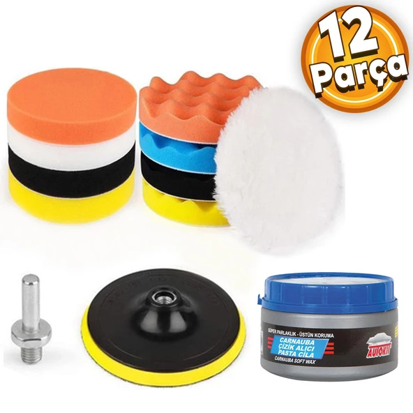 Rodex Pasta Cila Polisaj Süngeri Pedi Seti 115 mm Otomotiv Parlatıcı Autokit Oto Pasta 300 Gr (12 PARÇA) ürün görseli 1