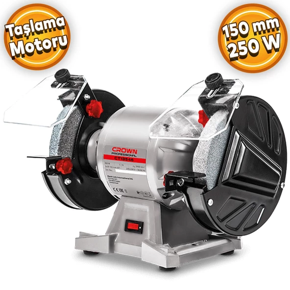 Crown CT13546 Taşlama Motoru Taş Motoru Makinesi 150 mm 250 W ürün görseli 1