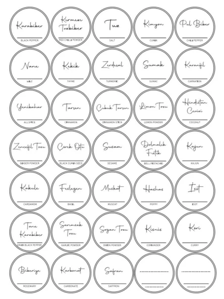 Digithome 35 Adet Yuvarlak Baharat Kavanoz Etiketi Sticker Seti 4x4 Cm C1-1-149 ürün görseli 1