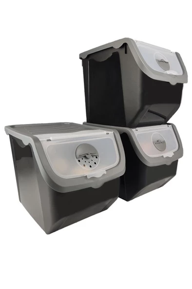 Digithome Coral 3'lü Soğan Patates Saklama Kabı 12 Litre - Gri C320.037 ürün görseli 1