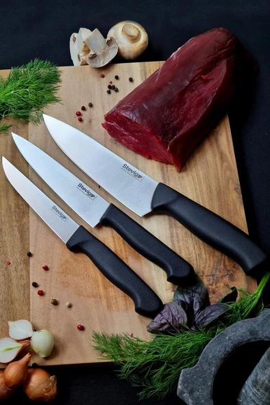 Stevig Cut 4 Chef's Kitchen Şef ve Sebze Bıçak Seti 17,5 Cm 15 Cm ve 12,5 Cm ST-400.001 - ST-400.002 - ST-400.003 ürün görseli 1