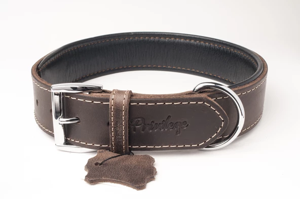 Privilege Hakiki Yağlı Deri Köpek Boyun Tasması M Koyu Kahverengi 3x38-47 cm ürün görseli 1