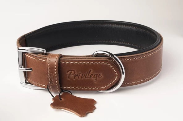 Priviege Hakiki Yağlı Deri Köpek Boyun Tasması S Taba Kahverengi 2,5x32-41 cm ürün görseli 1