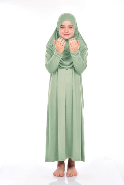 Pratik Çocuk Namaz Elbisesi 9-11 Yaş Mint Yeşili ürün görseli 1