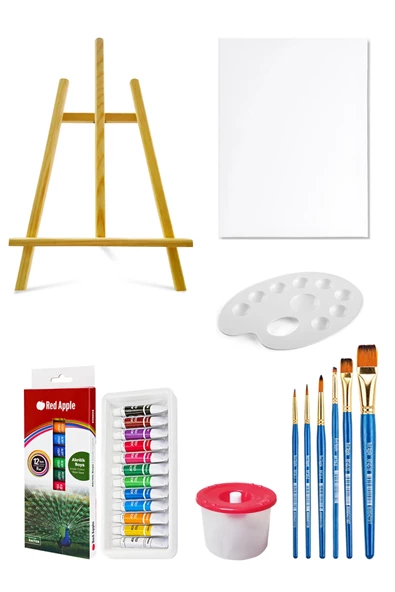 Acuto Masaüstü Şövale Red Apple Akrilik Boya Seti 9 ml 12'li Tuval Seti 25x35 Tuval ürün görseli 1