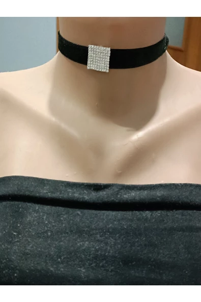 Zirkon Taşlı Choker Kadife Kolye - Resim 2