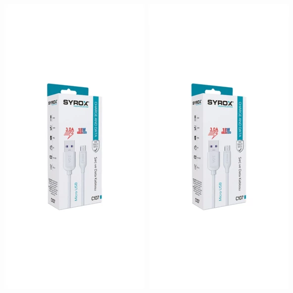 2 Adet - Syrox C107 18W Micro USB Hızlı Şarj & Data Kablosu ürün görseli 1
