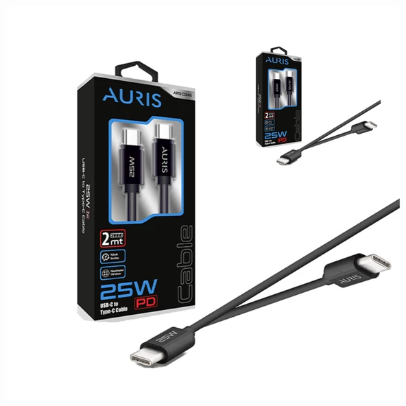 2 Adet - Auris CB46 Type-C To Type-C Kablo 25W 2 Metre ürün görseli 1