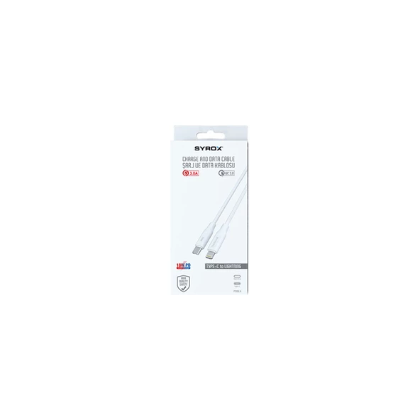 Syrox PD18LK Type-c to Lightning 1m / 18W PD 3.0A Şarj ve Data Kablosu ürün görseli 1