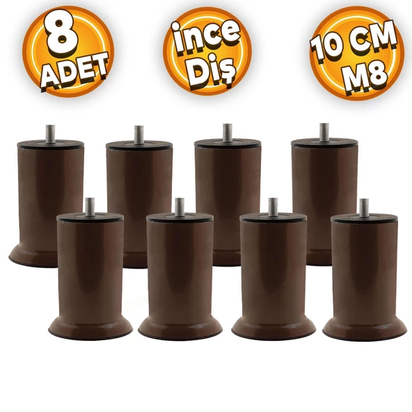 Mobilya Dolap Baza Yatak Çekyat Koltuk Kanepe Ayağı Ince Diş M8 Metal Kahve Ayakları 10 Cm 8 Adet ürün görseli 1