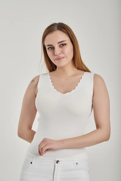 Modatalika Kadın Merdiven Yaka Crop Triko Bluz - Resim 10