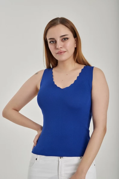 Modatalika Kadın Merdiven Yaka Crop Triko Bluz - Resim 8