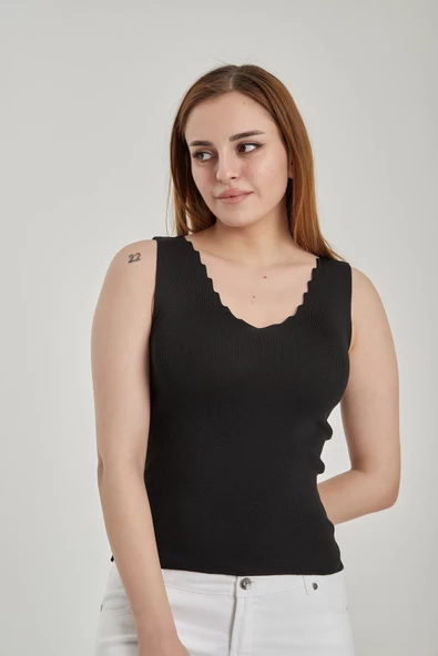Modatalika Kadın Merdiven Yaka Crop Triko Bluz - Resim 6