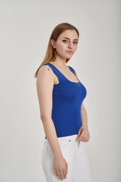 Modatalika Kadın Kare Yaka Crop Triko Bluz - Resim 10
