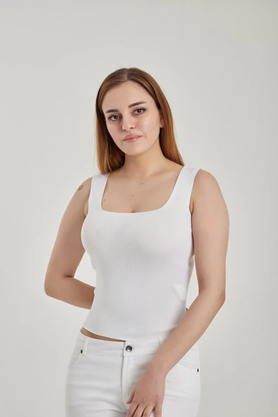 Modatalika Kadın Kare Yaka Crop Triko Bluz ürün görseli 1