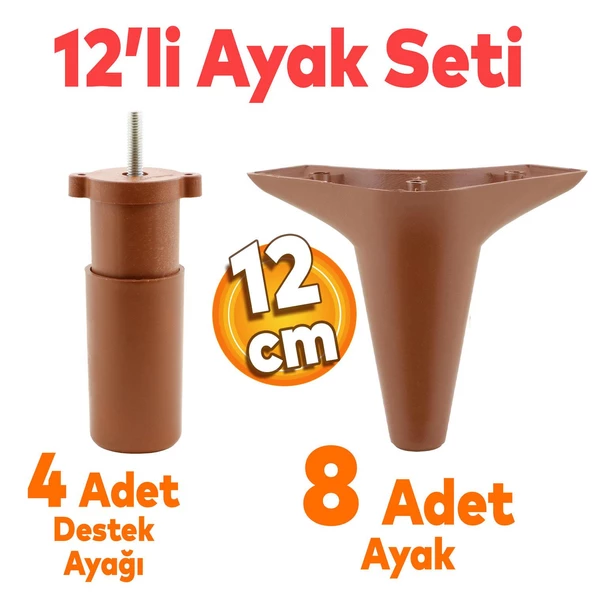 Aspen 12'li Set Mobilya Kanepe Koltuk Tv Ünitesi Baza Ayağı Ayakları Destek 12 Cm Robot Süpürge ürün görseli 1