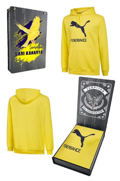 Fenerbahçe Orijinal Puma Kapüşonlu Sarı Sweat Hediyelik Ahşap Kutulu ürün görseli 1
