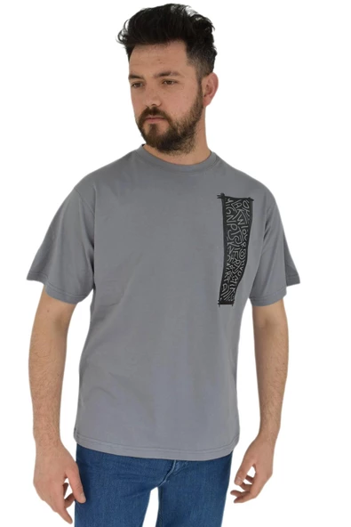 Erkek Baskılı Oversize Tişört 2380 BGL-ST02803 - Resim 3