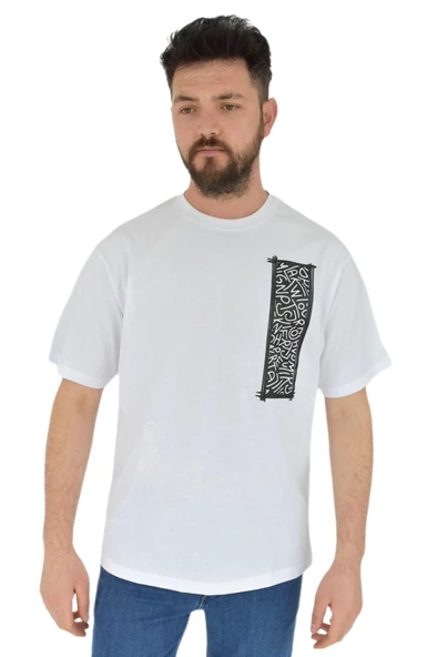 Erkek Baskılı Oversize Tişört 2380 BGL-ST02803 - Resim 4