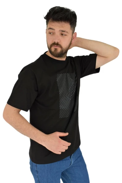 Erkek Baskılı Oversize Tişört 2379 BGL-ST02804 - Resim 5