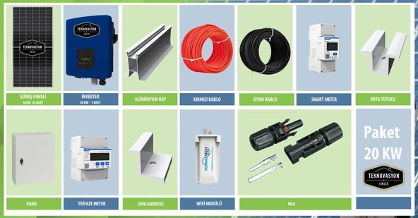ON GRİD 20 kW kVA  Trifaze Solar Güneş Paneli Paket Sistemi ürün görseli 1