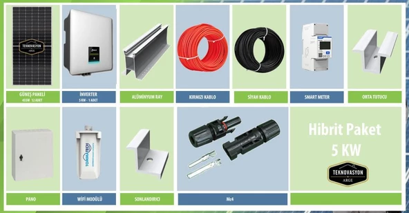 ON GRİD  Öztüketim 5 kW kVA Trifaze Solar Güneş Paneli Paket Sistemi ürün görseli 1