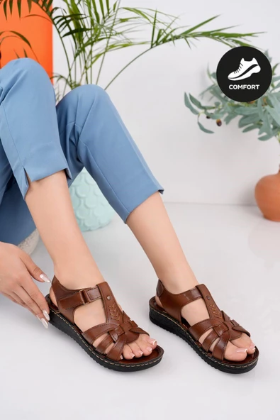 Muggo Soft Kadın Garantili Günlük Ortopedik Kaymaz Taban Comfort Rahat Sandalet ürün görseli 1