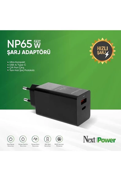 Next NP65W Hızlı Şarj Adaptörü ürün görseli 1