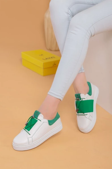 Alvaro Beyaz Yeşil Renkli  Sneaker - Resim 3