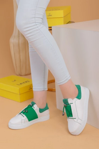 Alvaro Beyaz Yeşil Renkli  Sneaker - Resim 7