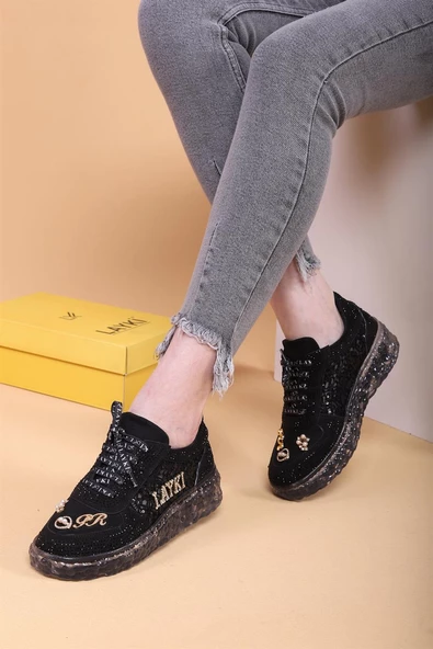 Astra Taşlı Desenli Şeffaf Taban Siyah Renkli Kadın Sneaker ürün görseli 1