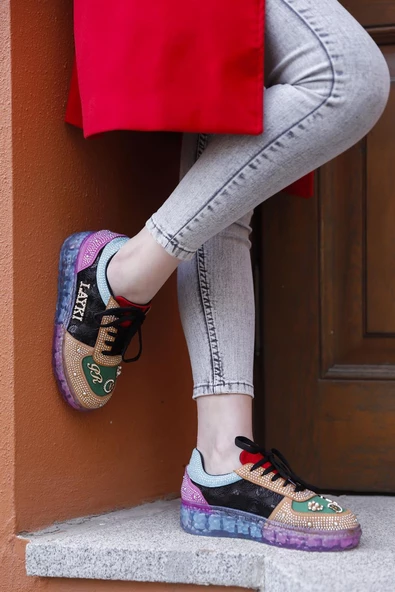 Astra Taşlı Desenli Şeffaf Taban Renkli Kadın Sneaker ürün görseli 1