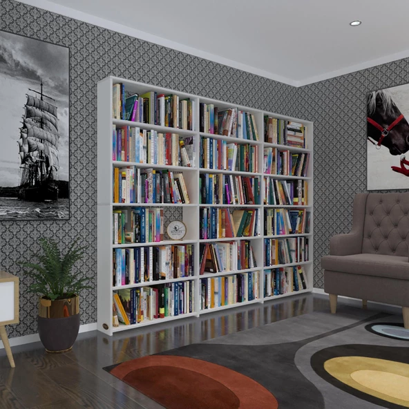 Kenzlife kitaplık süper ga 180x240x19 byz 6 katlı 3 bölme çift bölme opsiyonlu ofis mutfak banyo dolabı arkalıksız ürün görseli 1