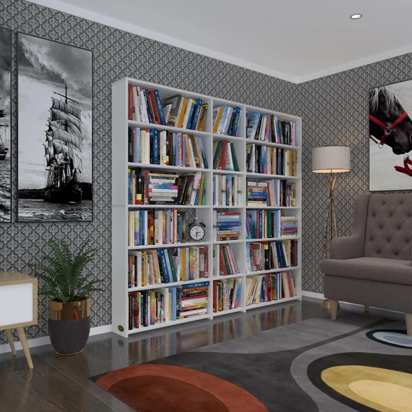 Kenzlife kitaplık süper ga 180*200*19 byz 6 katlı 3 bölme çift bölme opsiyonlu ofis mutfak banyo dolabı arkalıksız ürün görseli 1